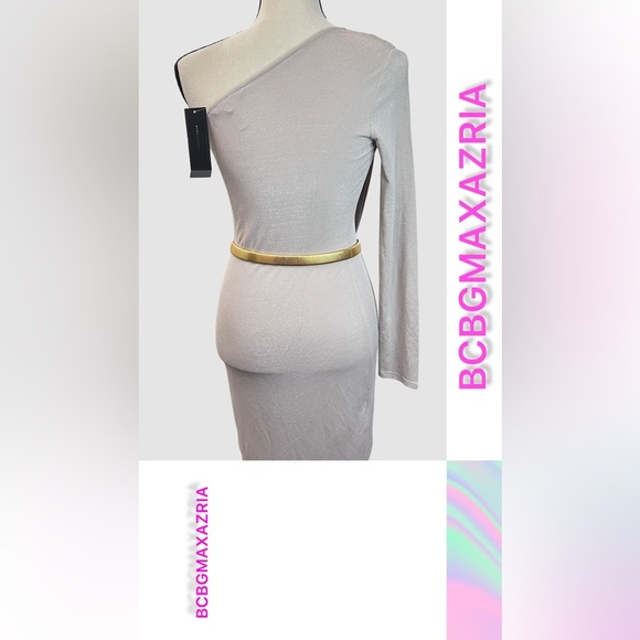 BCBGMAXAZRIA Jolee One - Shoulder, Pleated Tulip-Hem Dress. - Picture 3 of 5